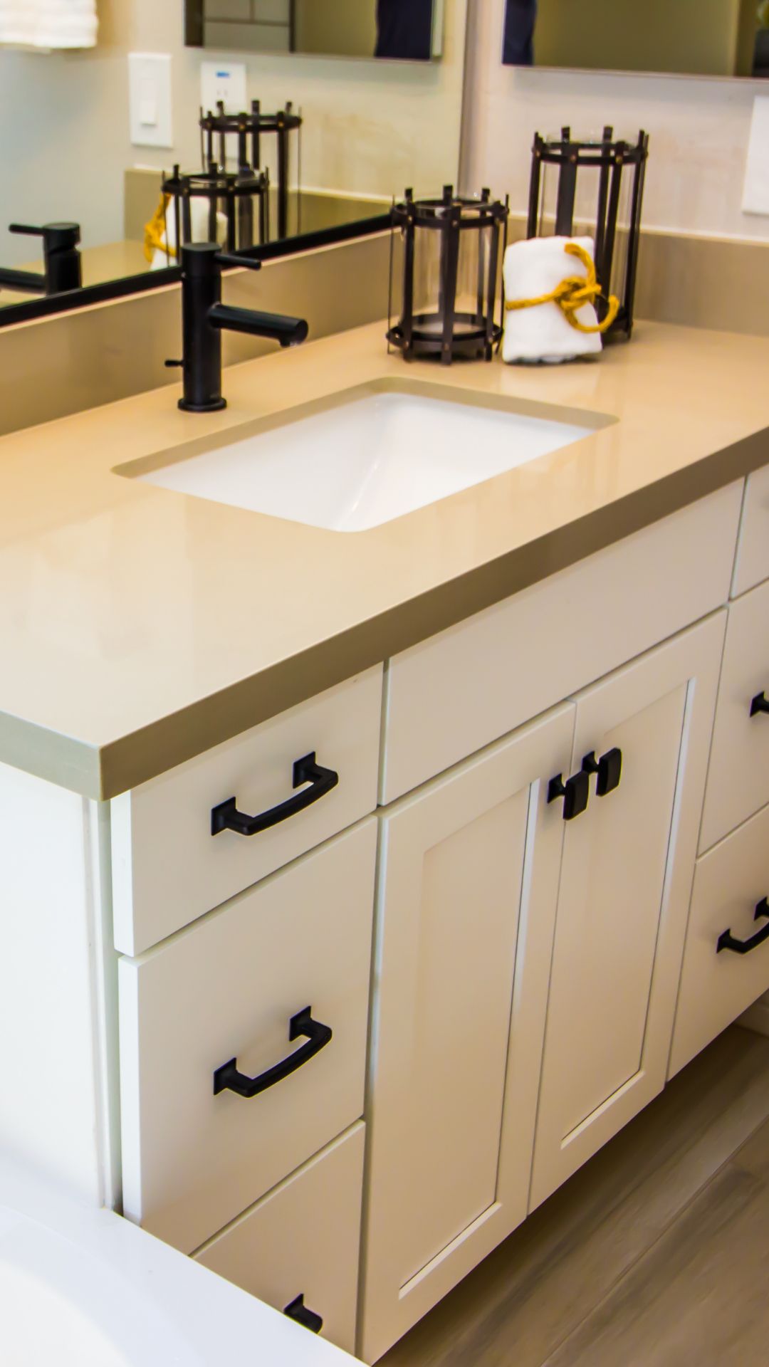 MonsterSales Cabinetry Bathroom Vanity with faucet and premium handles pictured