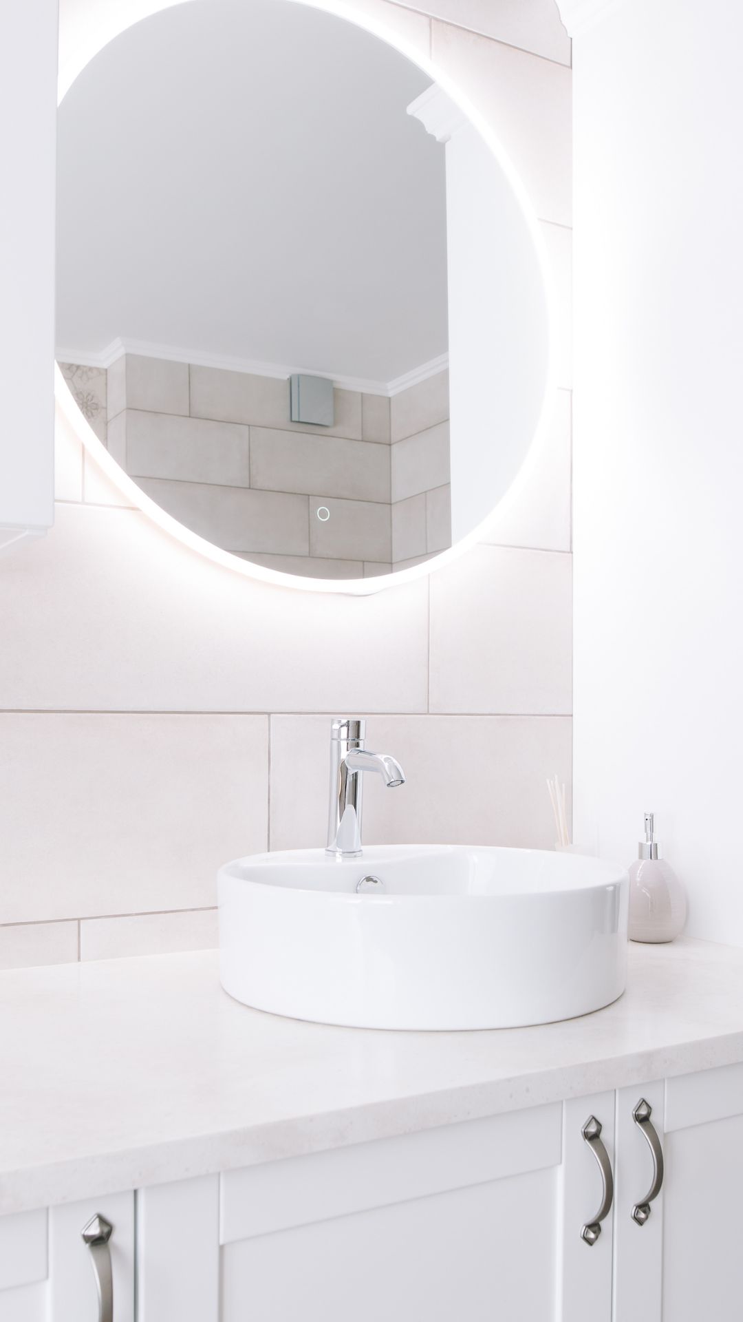 MonsterSales Cabinetry LED Mirror in a white bathroom